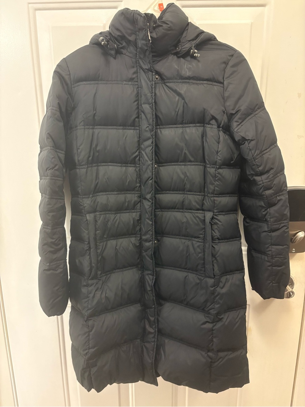 Women's Black 3/4 length Puffer Coat with Hood